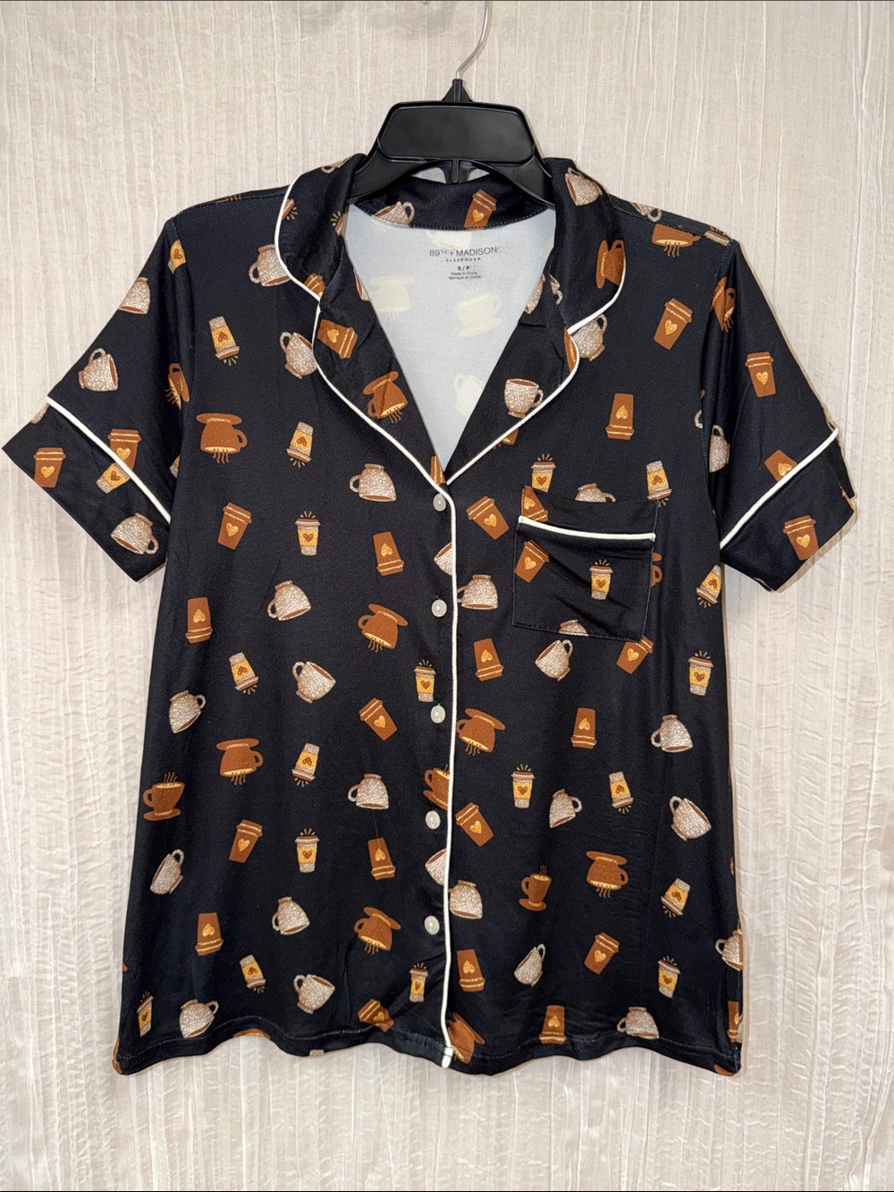 89th+MADISON Black White Brown Gold Coffee Notch Collar Short Sleeve PJ Set